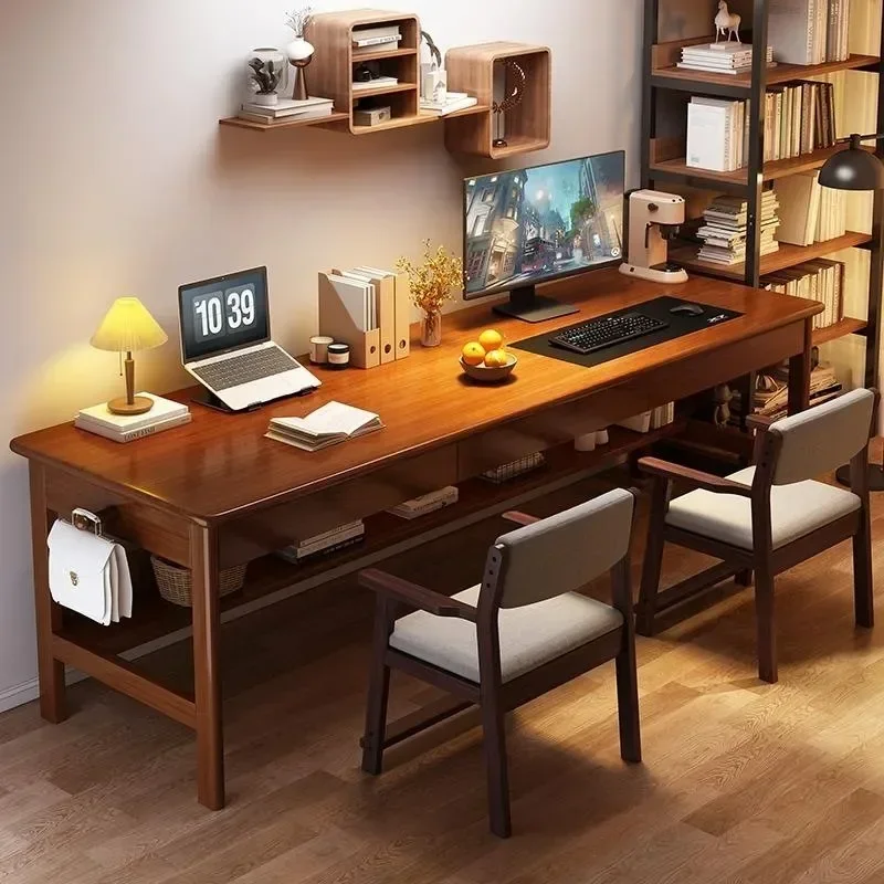 Solid wood desk Double long table Household simple extended workbench Bedroom Student writing Desktop