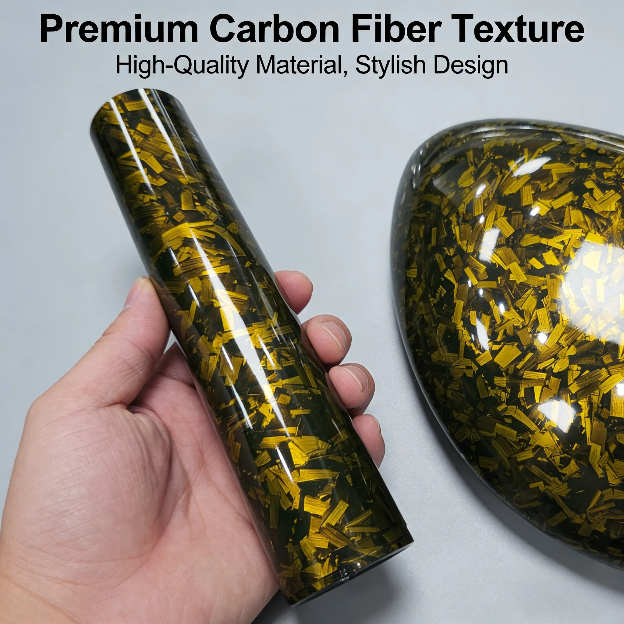 

Автомобильные наклейки: глянцевая пленка под кованый карбон с золотой фольгой, для оклейки автомобилей, мотоциклов и шлемов