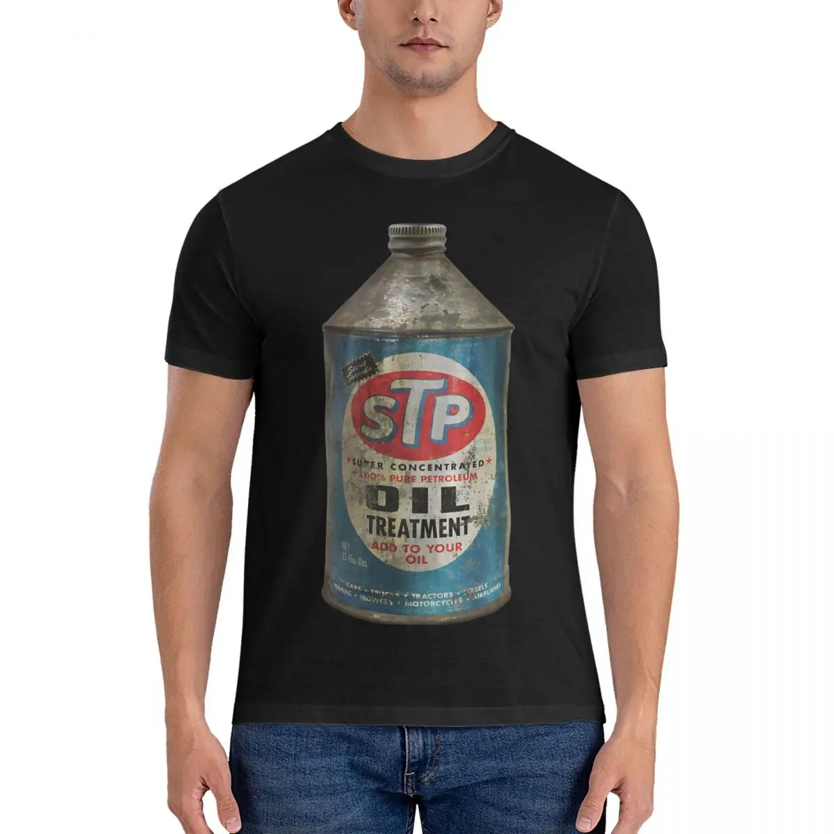 Oil Can T Shirts Men's 100% Cotton Vintage T-Shirt Crew Neck STP Tees Short Sleeve Tops Unique