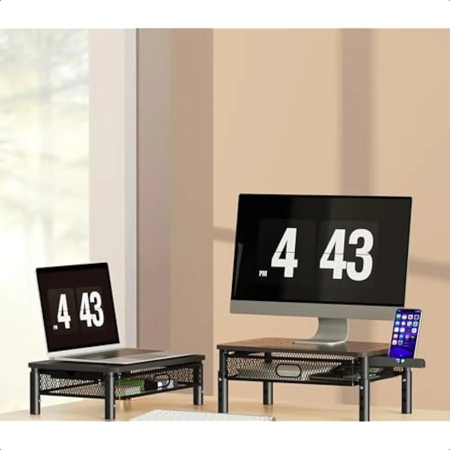 Подставка для монитора Zimilar с металлической сетчатой ящиком, регулируемой по высоте, с держателем для телефона для компьютера, ноутбука, принтера, ноутбука Com