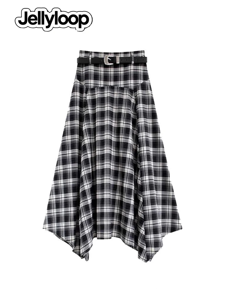 

2200, осень-зима, женская корейская модная клетчатая юбка-миди, винтажная нерегулярная юбка 2000-х годов, Mori Girl, студенческий стиль, Shoujo Y2k, новинка