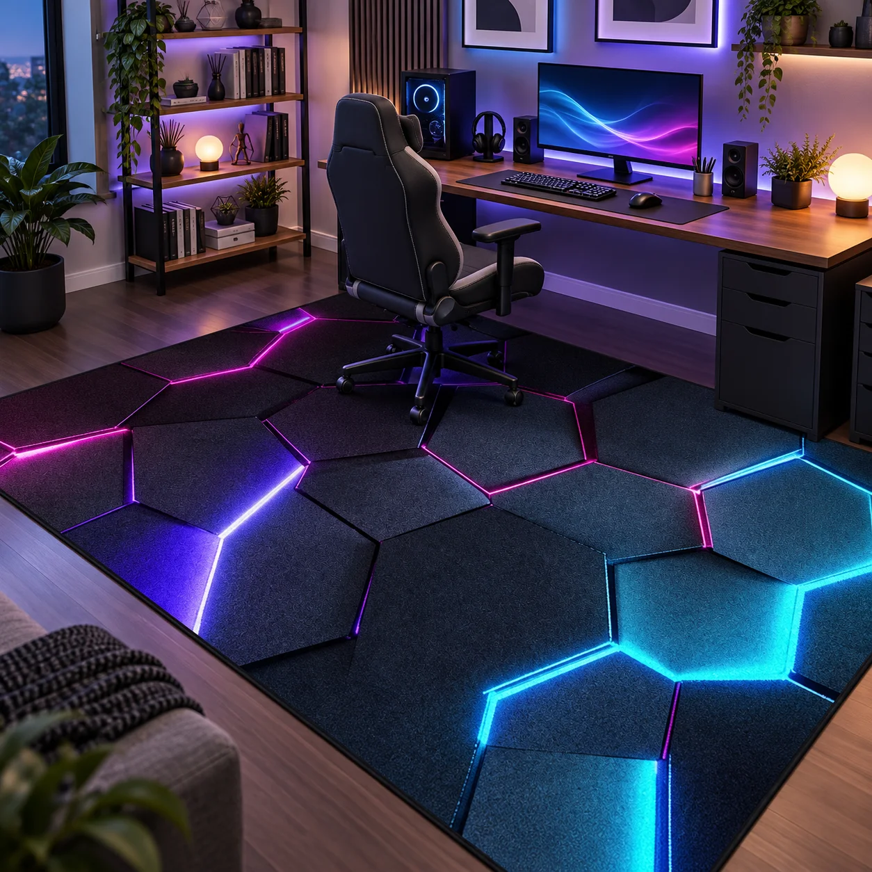 Gaming Room Rug Tech Fabric Diatom Mud Study Room Computer Desk Floor Mat Living Room Bedroom Swivel Chair Area Carpet Trendy Geometric Pattern Gamer Space Home Decor Esports Theme Playroom Indoor Decorative Rug Teen Bedroom Decoration Gaming Gift