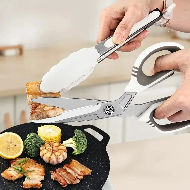 Stainless Steel BBQ Scissors with Magnetic Cover Multi-Function Kitchen Shears for Meat Poultry Vegetables Cooking Kitchen Tool