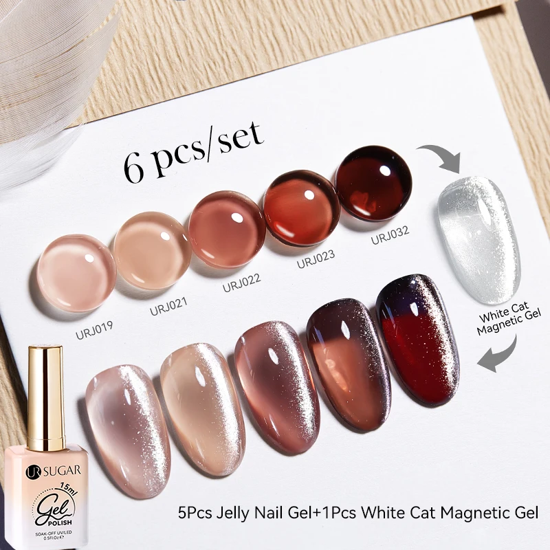 UR SUGAR 6PCS Super Shine Cat Magnetic Gel Nail Polish Sparkling Sliver Glitter Light Semi Permanent Soak Off Varnish UV Gel