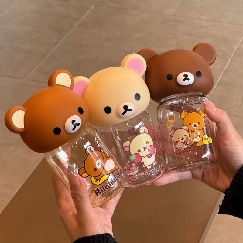 In Stock Rilakkuma Water Bottle 240ml Tritan High Temperature Resistant Portable Cute Drinking Cup For Outdoor Travel Daily Gift