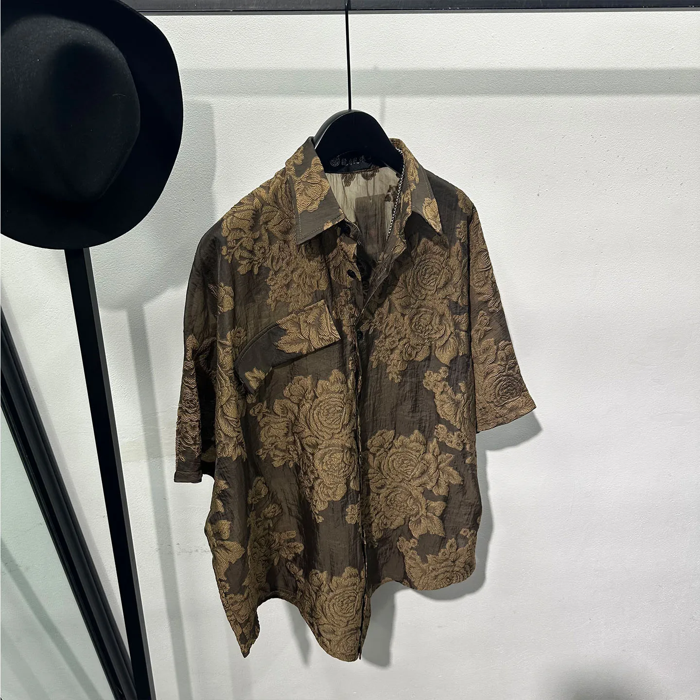 Avant-Garde Pu Shuai Retro Distressed Pleated Print Short-Sleeved Shirt Men's Summer Thin Loose Non-Ironing High-Grade