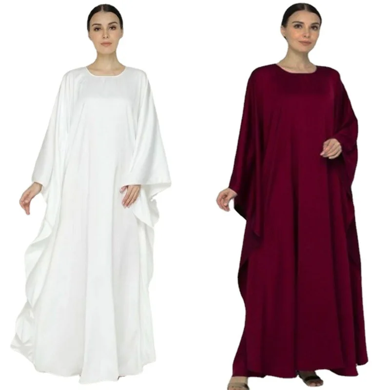 Vestido musulmán Color sólido mangas murciélago Medio Oriente Dubai bata de tamaño grande Abayas para mujer Kaftan Femme Musulman