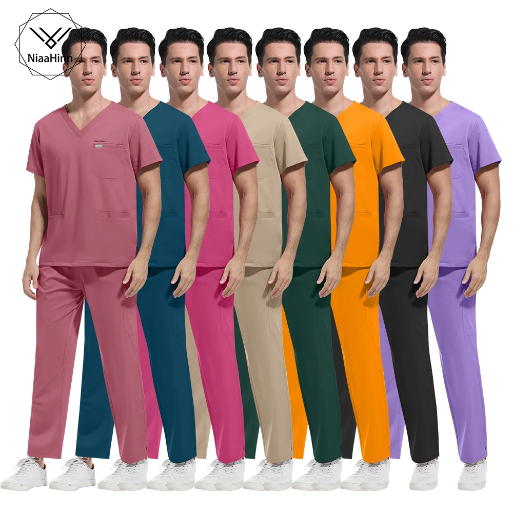 

Wholesale Multi Colored Work Wear Medical Scrubs Uniforms Unisex Surgical Uniform Woman Scrubs Sets Mens Dental Scrub Tops Pants