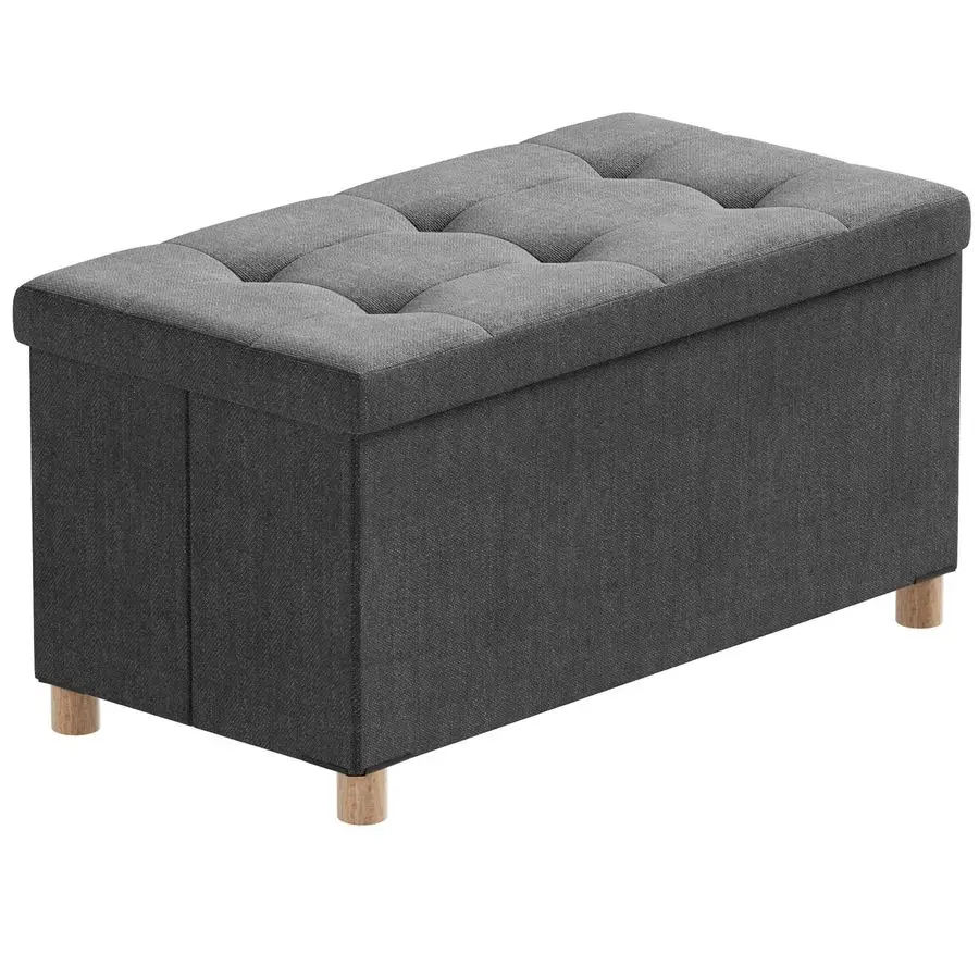 

30 Inches Folding Storage Ottoman Bench, Ottoman with Storage Bench for Bedroom, Living Room, Entryway, Foot Rest with Legs, Dar