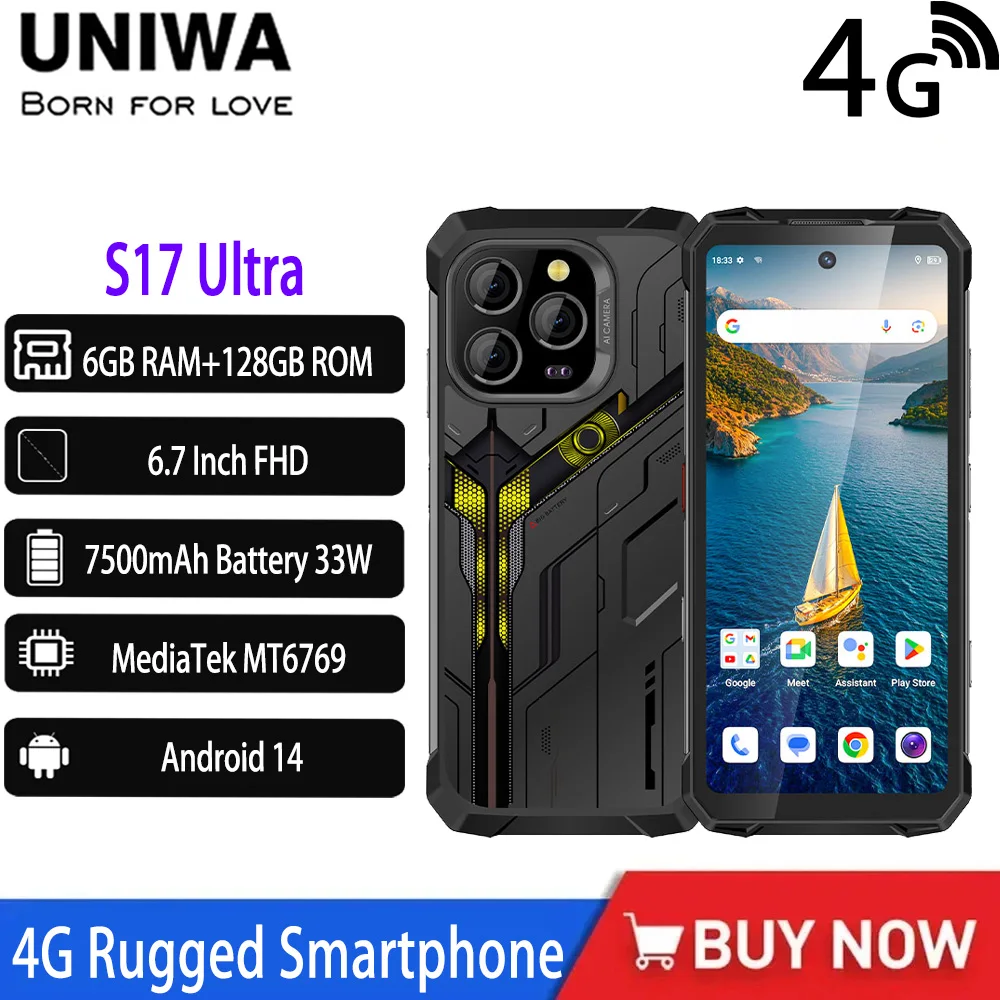 جديد UNIWA S17 Ultra 4G ATEX هاتف ذكي متين أندرويد 14 6.7 بوصة 6 جيجابايت + 128 جيجابايت هواتف ذكية 7500 مللي أمبير 33 وات شحن سريع للرؤية الليلية NFC #1