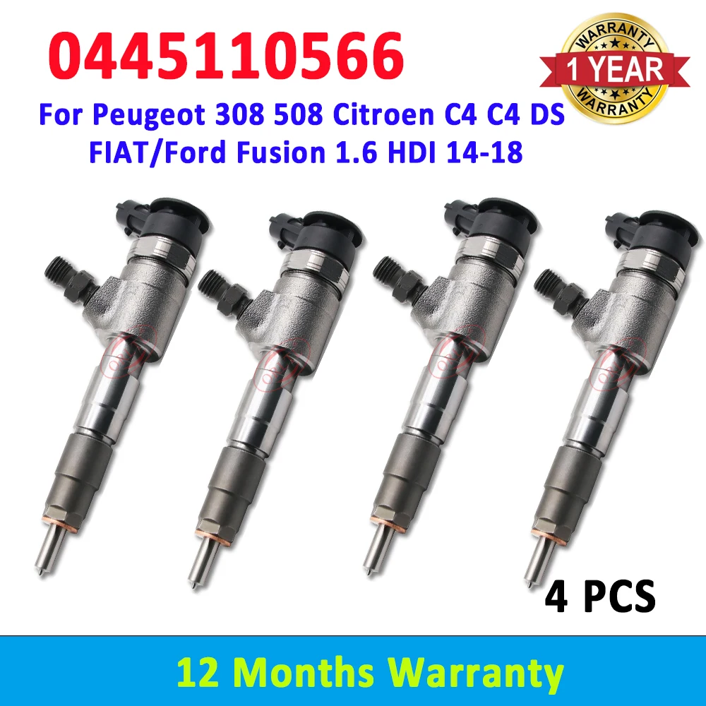 ORLTL 4 PCS 0445110565 Nozzle 0445110566 9802776680 New Diesel Fuel Injector For Peugeot 308 508 Citroen C4 C4 DS Fiat Ford