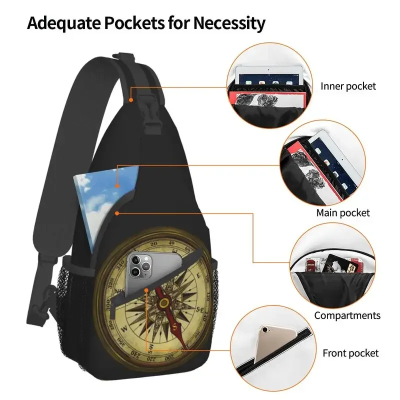 Direction Compass Sling bolso cruzado para el pecho para hombres, mochila de hombro Náutica de moda para viajar