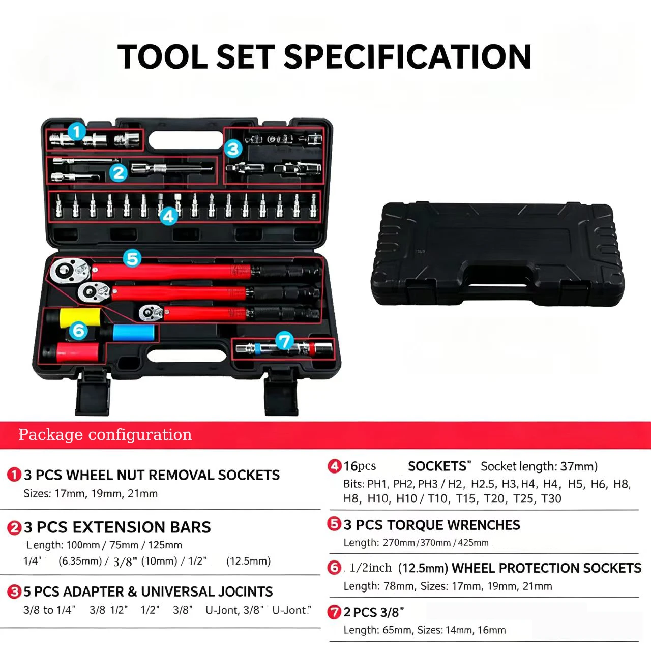 35PCS Torque Wrench Socket Set 1/4 3/8 1/2 Drive 5-25N 10-110N 28-210N Alloy Adjustable Spanner Tool Kit For Automotive Repair