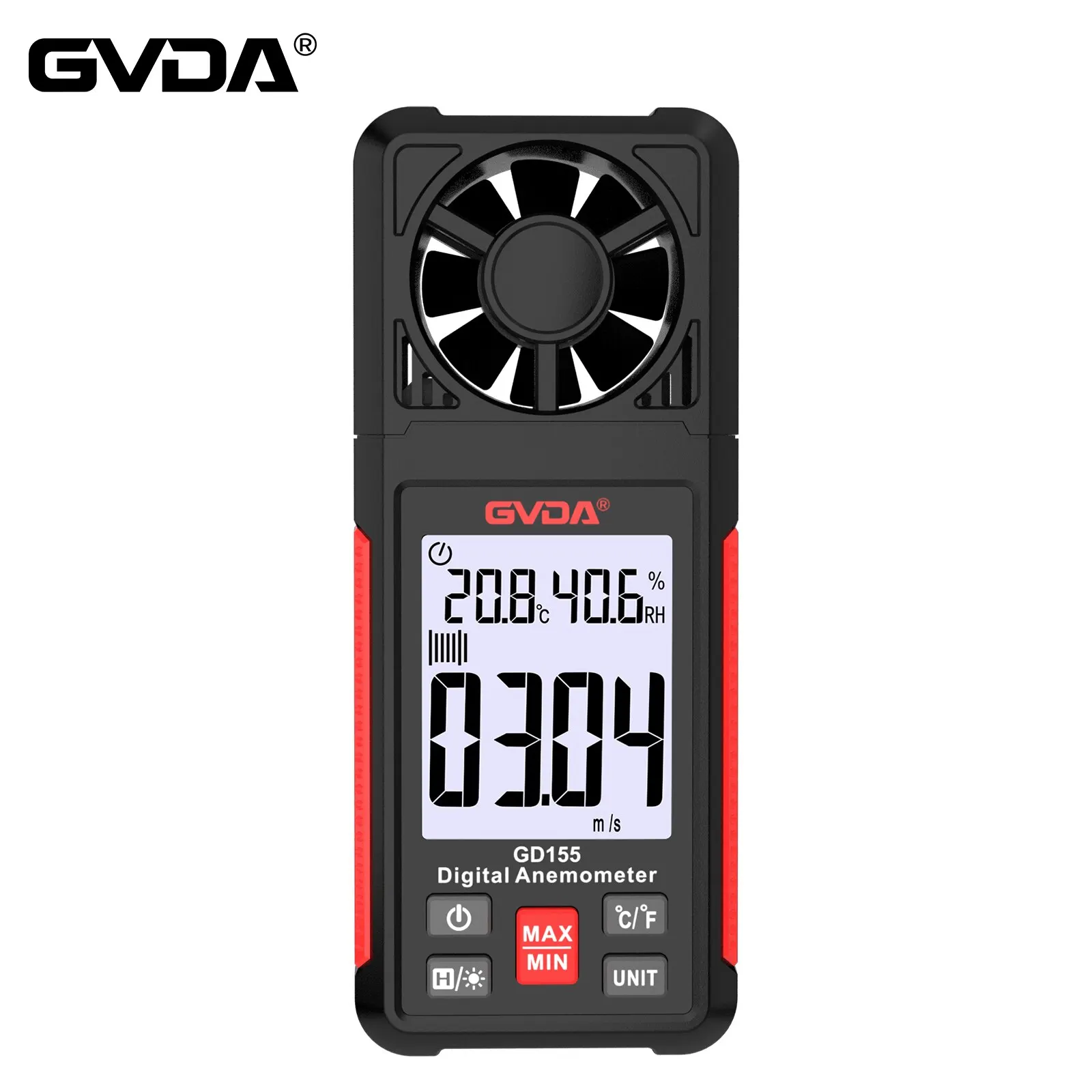 GVDA Digital Anemometer Handheld Wind Speed Meter GD155 for Measuring Wind Speed Temperature and Wind Chill with Backlight LCD