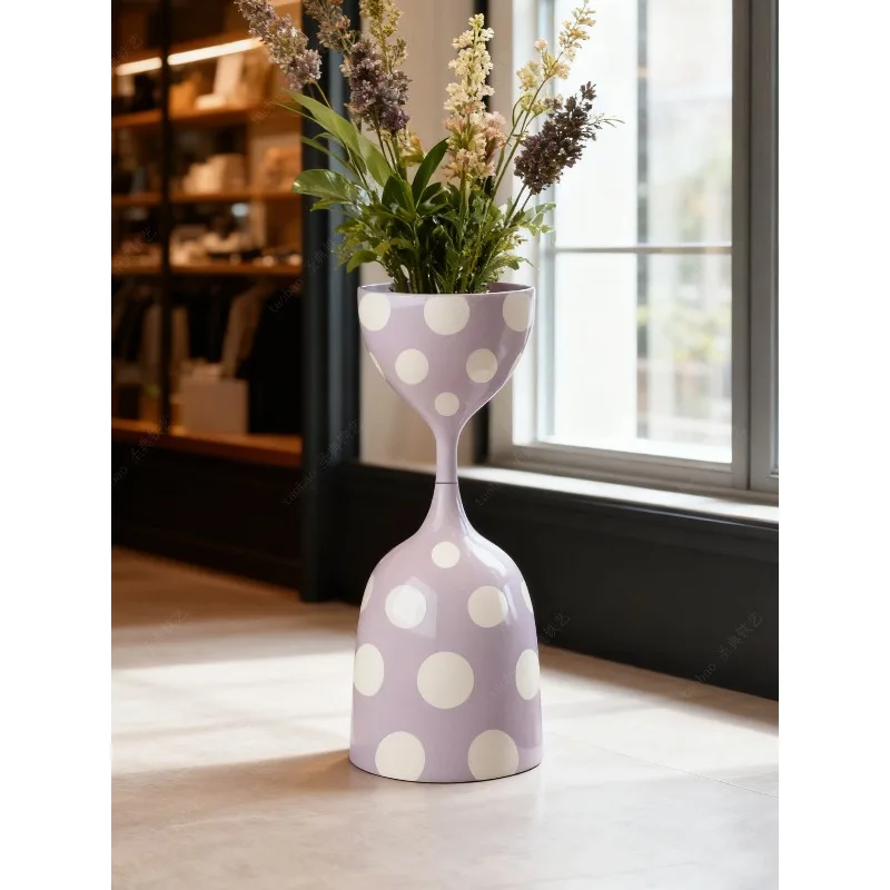 Floor-to-ceiling flower table light luxury high-grade cream wind wrought iron flower rack art decoration small round table