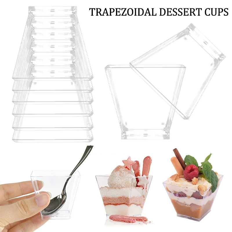 

10pcs Transparent Plastic Dessert Cups Spoons Pudding Fruit Ice Cream Cup Wedding Birthday Party Decoration Baby Shower