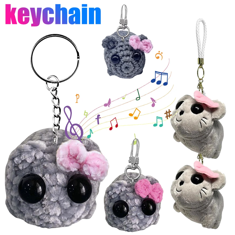 Cartoon Knitting Pendant Crochet Sad Hamster Meme Cute Hamster Animal Plushie Keyring Bow Tie Hamster Keychain Toy for Kids Gift