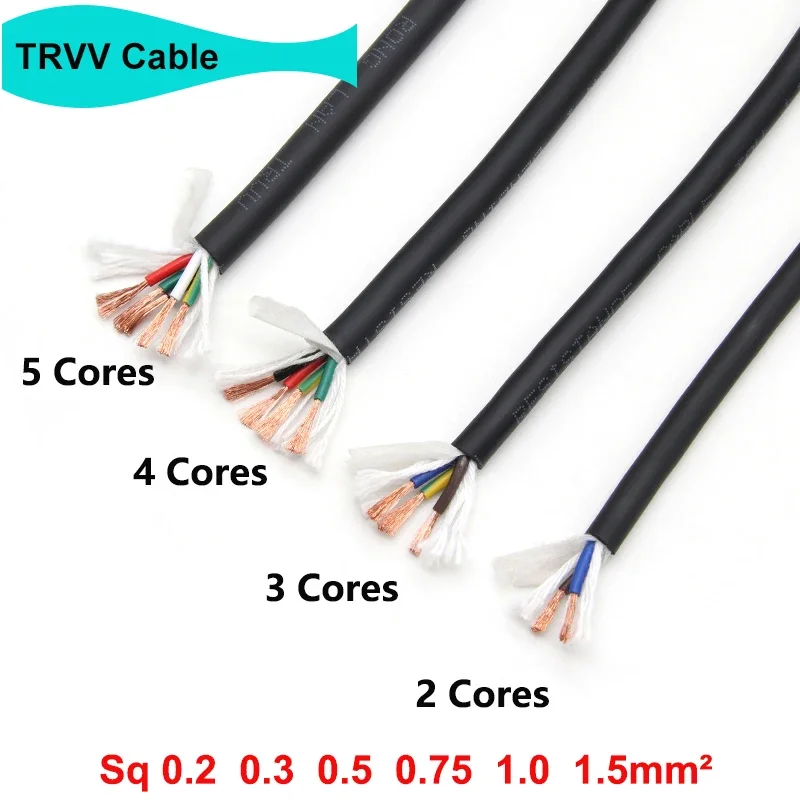 

1/5/10M Sq0.2 0.3 0.5 0.75 1 1.5 mm TRVV Cable 2 3 4 5 Cores PVC Shielded Copper Towline Bend Resistant Drag Chain Flexible Wire