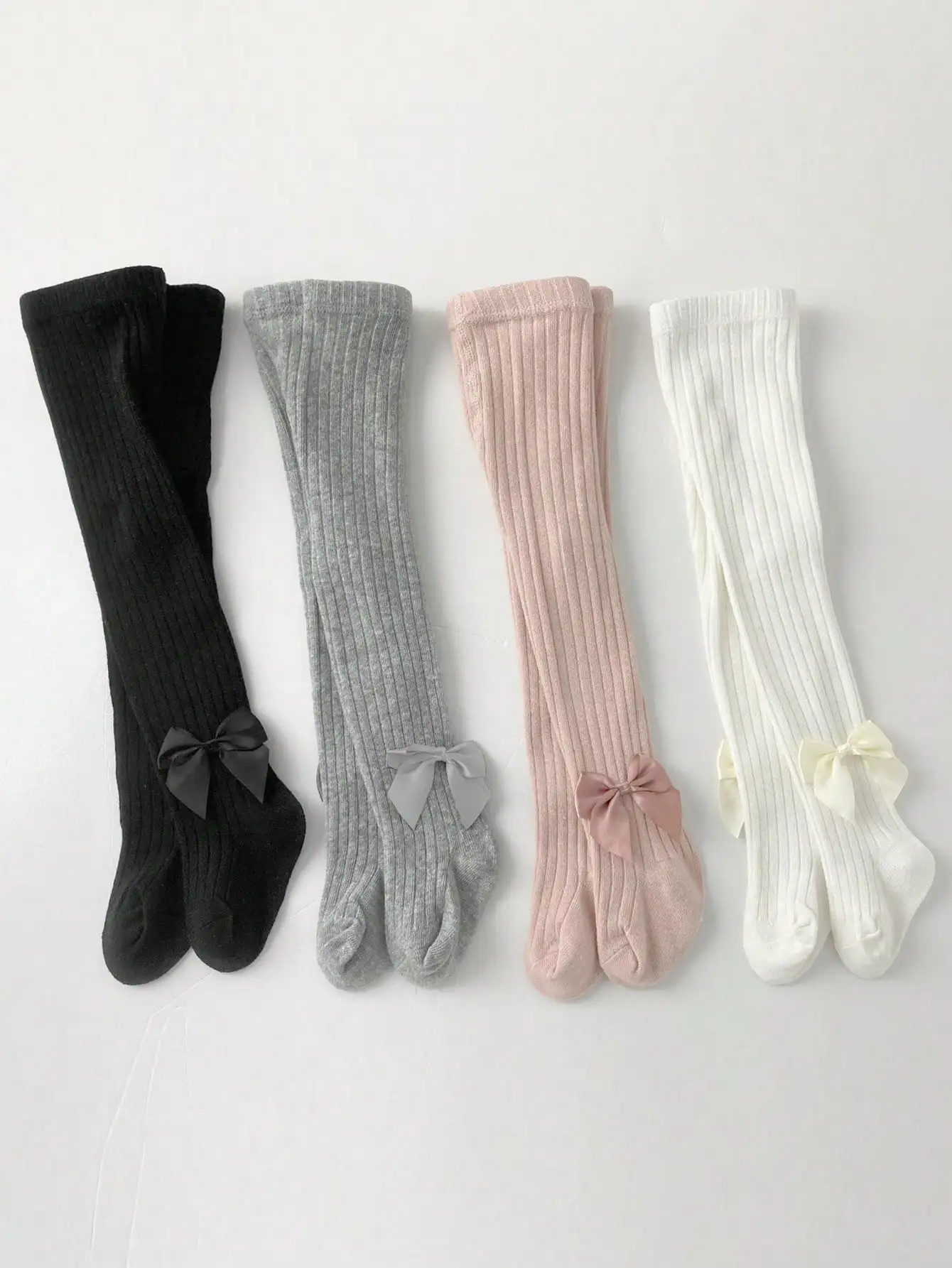 

4 Pairs of Sweet and Cute Bow-Decorated Thick Stripesd Bottoming Tight Pantyhose for Baby Girls