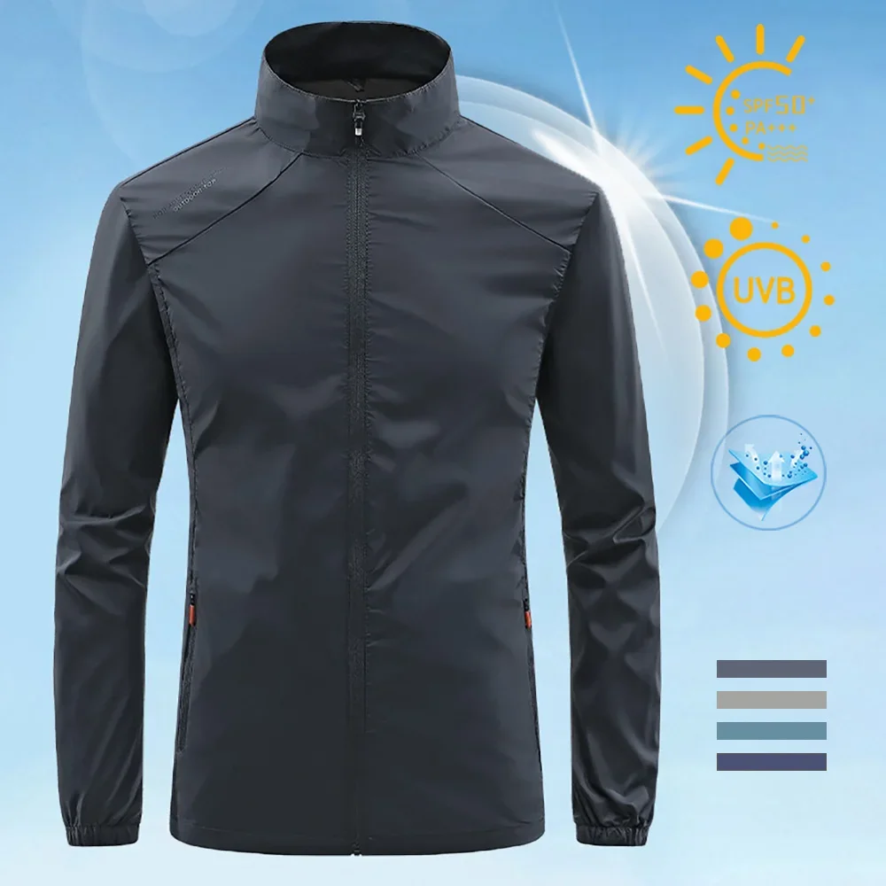 

Summer New Men's Sun Protection Skin Coat Lightweight Breathable Ice Silk Stand Collar Sunscreen Jacket Outdoor Camping Jakcet