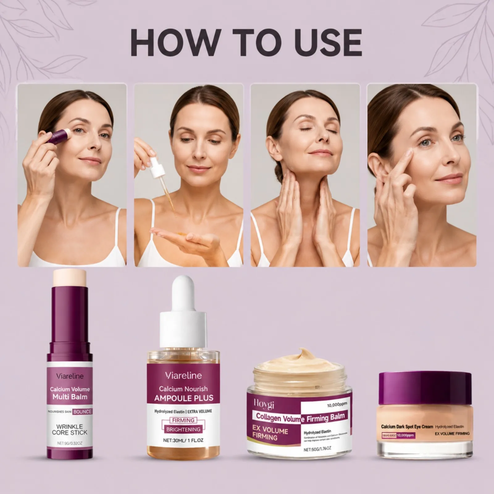 Calcium Volume Skincare 4er-Set - Multi-Balsam/Ampulle/Festigende Creme/Augencreme zur Reduzierung feiner Linien und Reparatur der Hautbarriere, koreanische Hautpflege – Detail 7