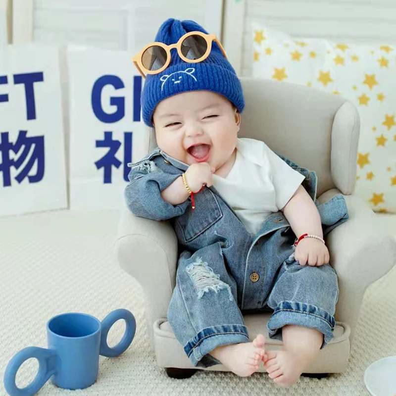 Newborn Photography Outfit Boy Girl Cowboy Jumpsuit Romper Hat Glasses Set Baby Photoshoot Props Clothes Fotografia Accessories