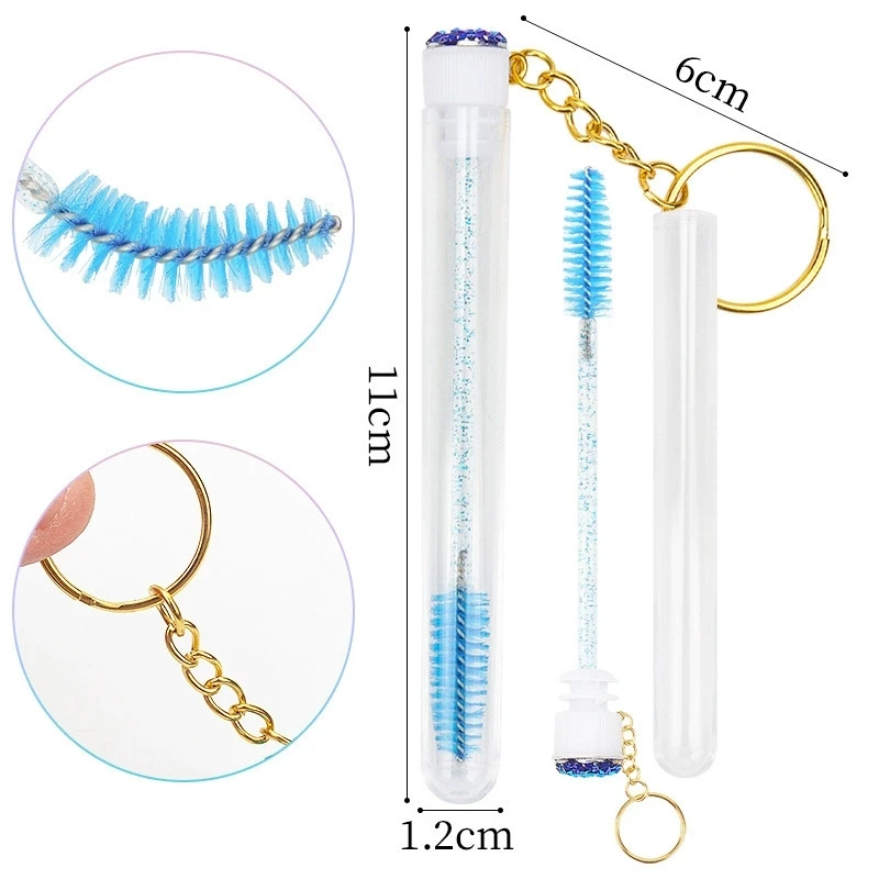 10/50PCS Eyelash Brush Tubes with Keychain Reusable Sparkling Lash Mascara Wands Makeup Comb Brushes Set with Container Case