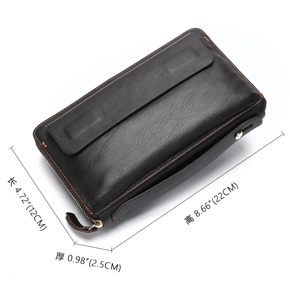 Genuine Leather Clutch Bag Men Luxury Handbag Designer Zipper Clutch Wallets Casual Male Long Purse Phone Pocket Large Capacity