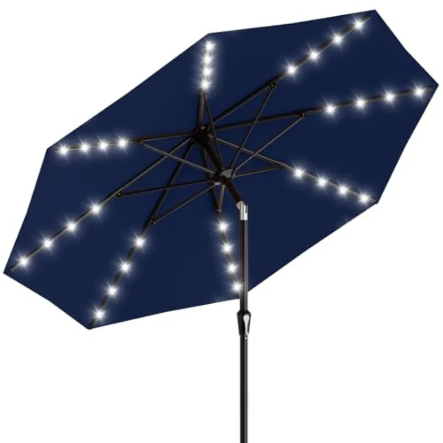 

Зонт для патио с солнечными светильниками, 32 светодиода, зонт для бассейна с функцией наклона и ручным приводом, уличные солнечные зонты для сада, террасы, двора