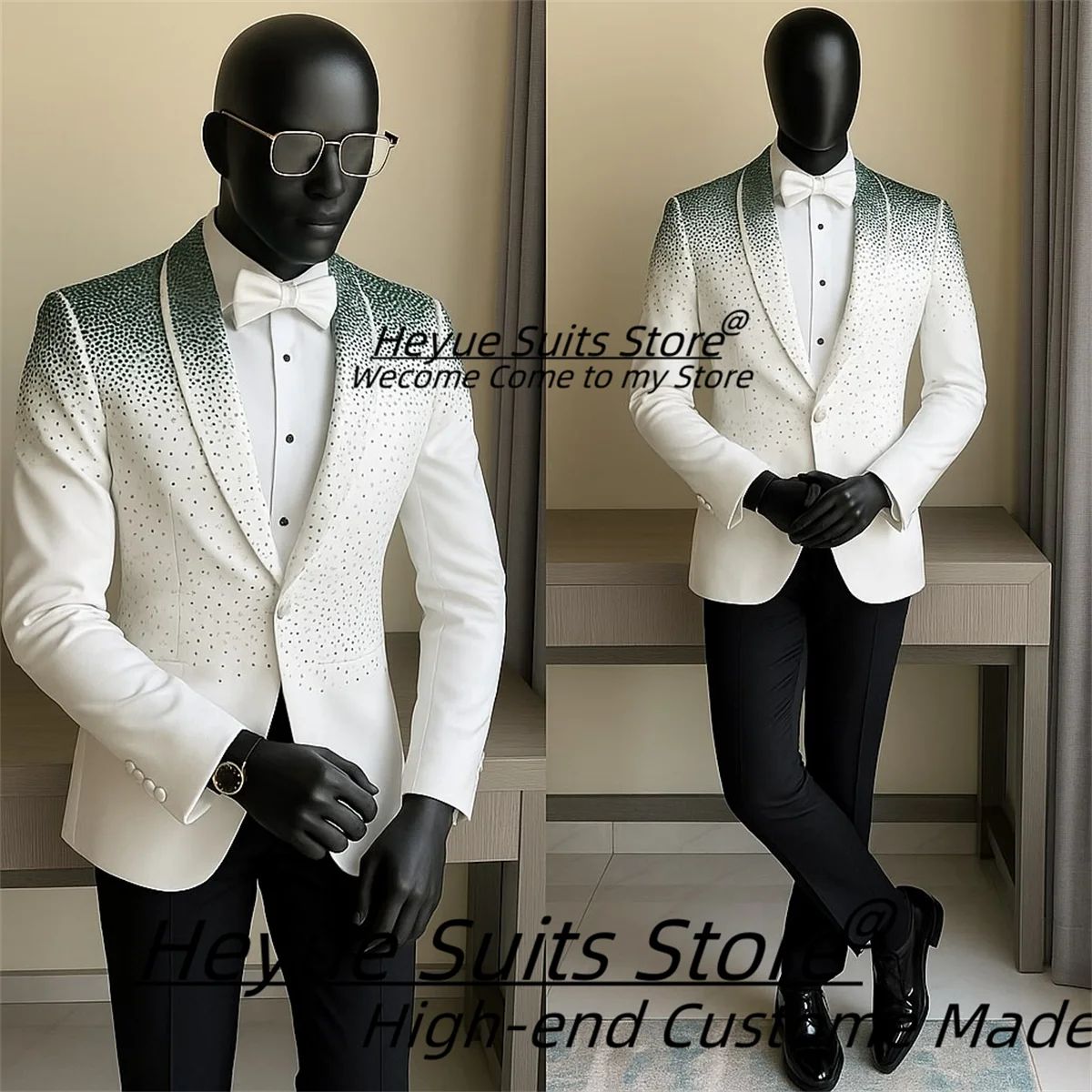 

Magnificent Diamond Men Suist Luxuly Groom Prom Wedding Tuxedos2 Pieces Sets Male Customized Size Shawl Lapel Man Dinner Blazers