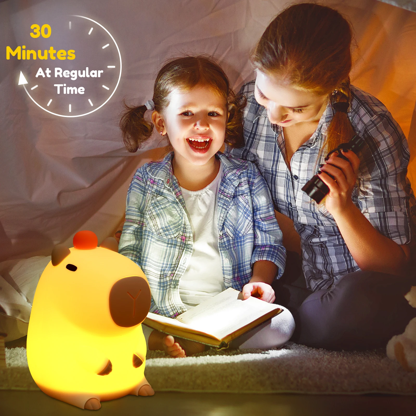 Capybara Lamp USB Silicone Night Light Timing Dimming Sleep Night Lamp for Kid Nursery Decor Cute Animal Touch Bedside Warm Lamp