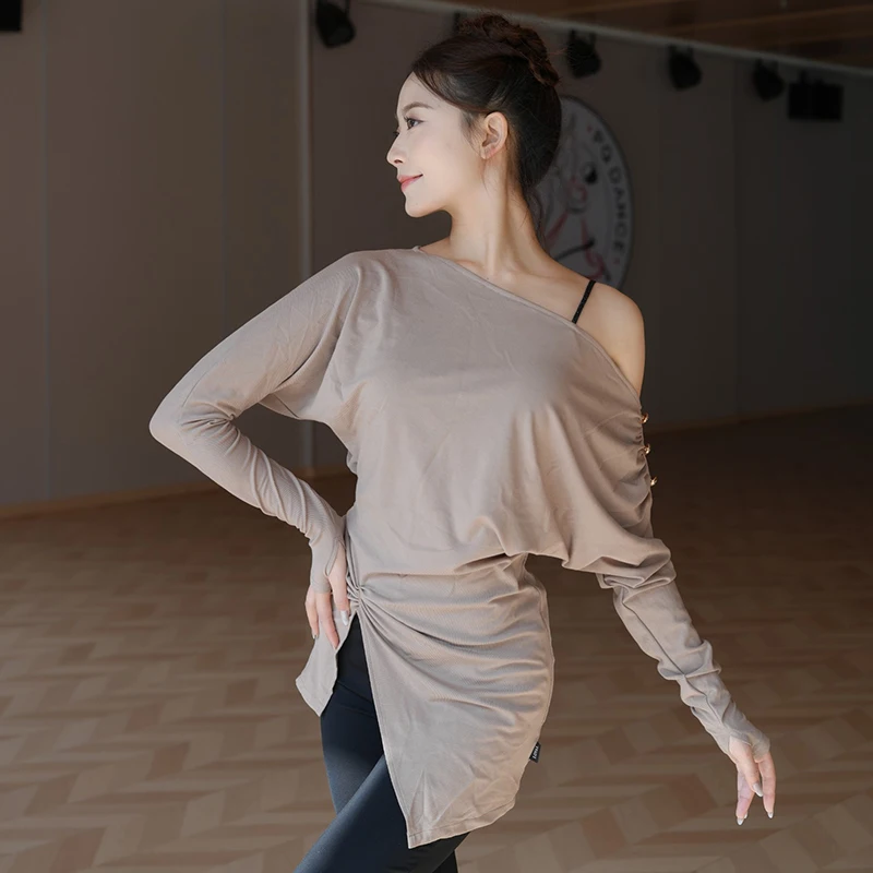 Latin Dance Practice Top Women Long Sleeve Black Tunic Adult Salsa Cha Cha Rumba Training Costume Dancer Line Dance Clothes 2321