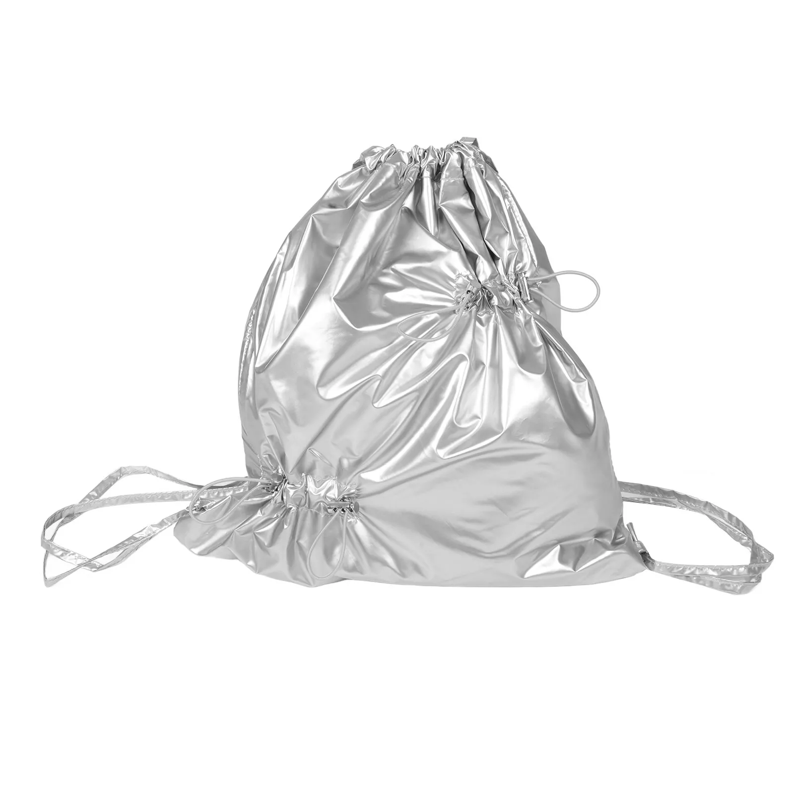 Nylon Bright Surface Drawstring Backpack Large Capacity Irregular Pleated Design Foldable Casual Gym Travel Sports Bag