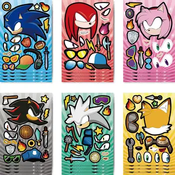 12 ورقة سونيك القنفذ عمل الشكل دليل لغز ملصق الكرتون أنيمي سونيك التفاعل بين الوالدين والطفل لتقوم بها بنفسك لغز لعبة أطفال