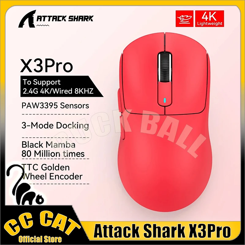 

Attack Shark X3Pro Wireless mouse 8K 3-Mode 2.4G Bluetooth Light Weight 4K PAW3395 Mice Gamer Macro Gaming Mouses For PC Laptop