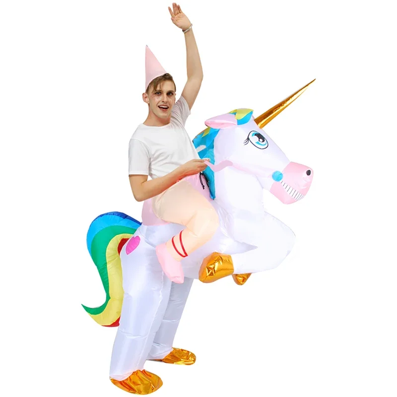 Heißes Einhorn aufblasbares Kostüm Erwachsenen Reitpferd Halloween Kostüm Party Cosplay Kostüm Karneval Weihnachten Fance Kleid Maskottchen