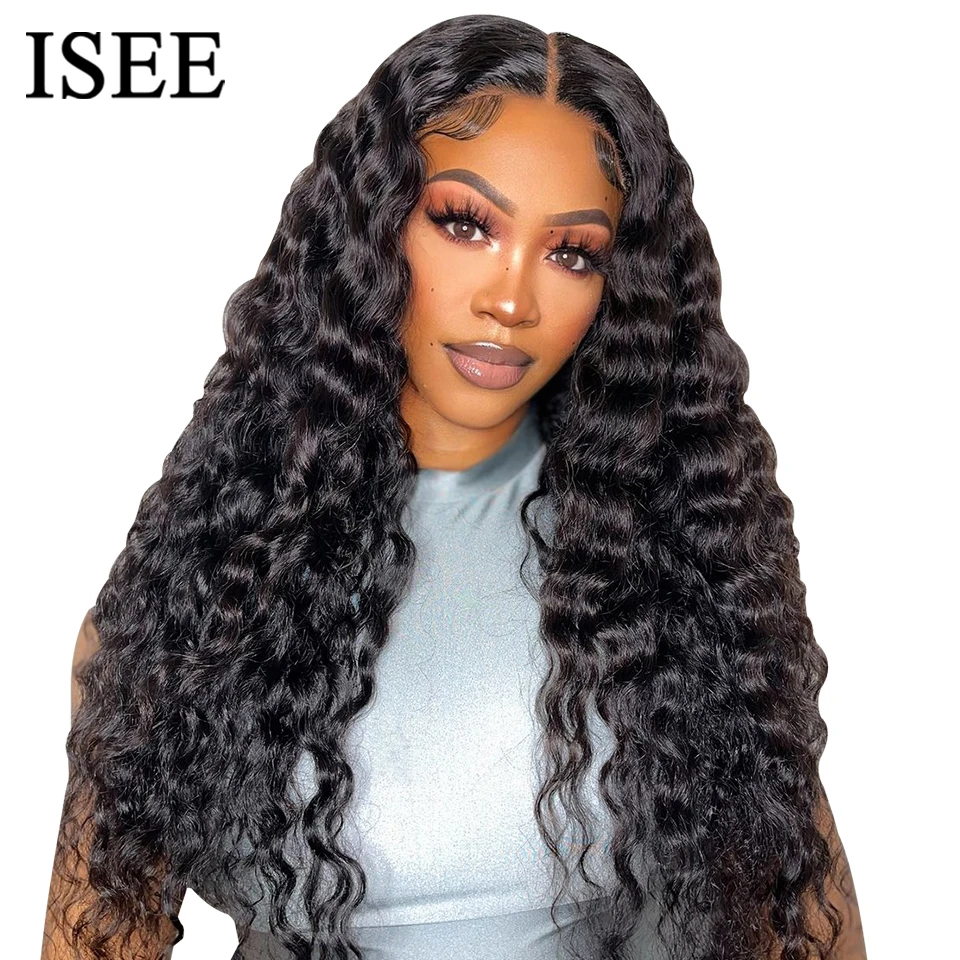 ISEE Hair Loose Deep Wave Lace Front Wig Wear And Go Transparent Loose Deep Curly Glueless Pre Plucked Human Wig Ready To Go