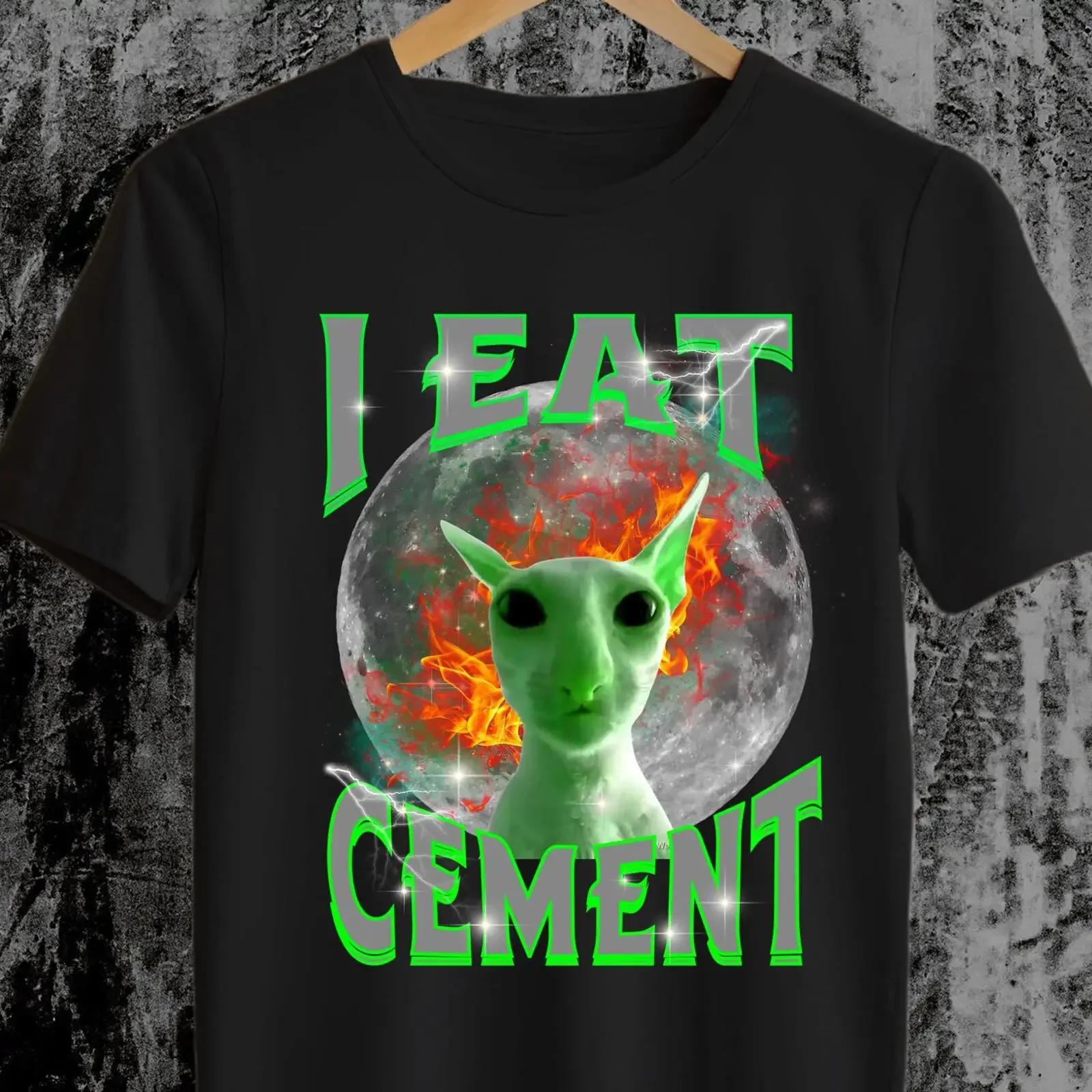 I Eat Cement Funny Alien Cat Meme T Shirt Ironic Unhinged Cringe Oddly Specific for Lovers vintage Washed graphic fashion