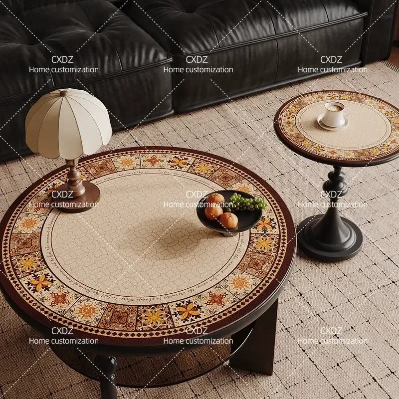 Medieval style round table table mat living room small round coffee table tablecloth household leave-in washable round dining