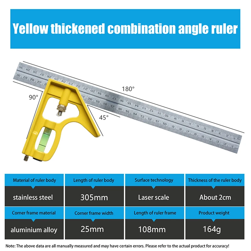 Measuring Tool Combination Angle Ruler Stainless Steel Multifunctional Combination Angle Ruler