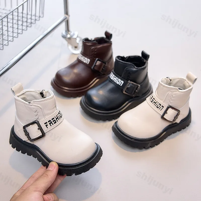 Autumn Children Ankle Boots 2025 Comfortable Anti Slip Girl Platform Short Boots Fashion British Zipper Outdoor Leather Boots