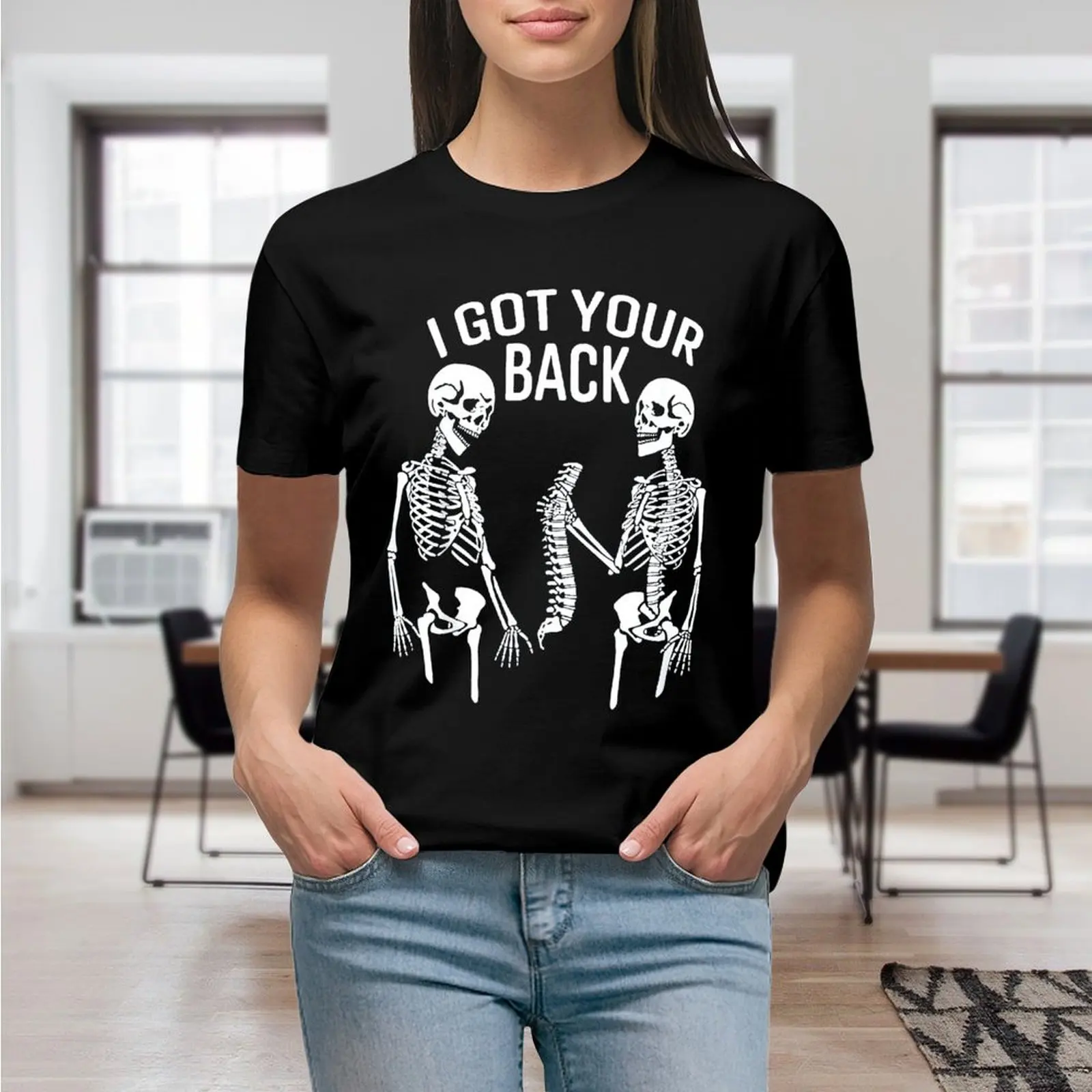 Funny You I Got Your Back Skeleton T Shirt Women Kawaii Graphic Shirts T-Shirt Casual Short Sleeved Black Female Tee T-shirts