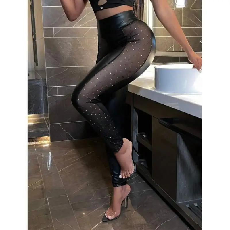 

E 25 New Cross-Border Elastic Me Leather Tight Pants Men's Retro Sle Ciwalk ort Pants Nine Points Length Polyester