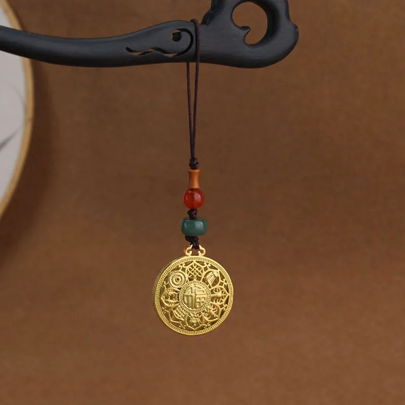 DIY accessories Chinese ancient method sand gold and copper blessing brand eight treasures compass pendant mobile phone chain la