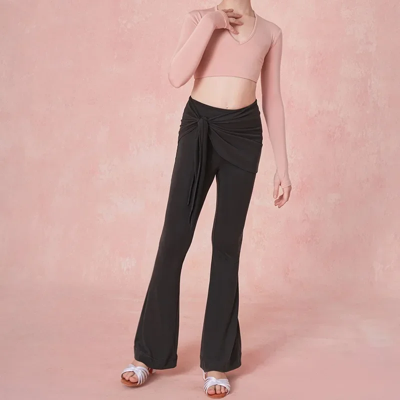 customized micro pull pants fake two Latin dance practice clothes for girls vestido baile latino mujer profesional