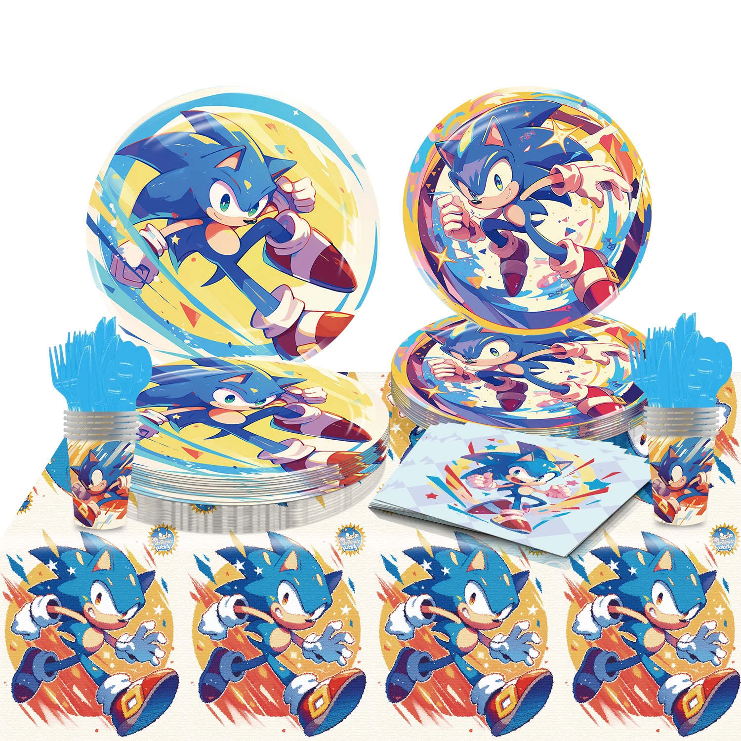 

New Sonic Birthday Party Decoration Disposable Party Plates Sonic Peripheral Digital Balloon Set Stickers Keychain Baby Shower