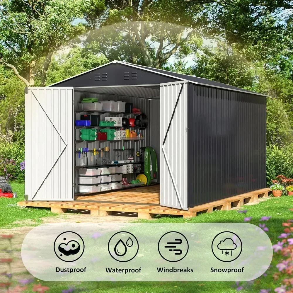 8x12 ฟุตกลางแจ้ง Storage Shed,โลหะ Garden Shed พร้อมสถานที่แล้วโครงสร้างกรอบ, เพิงเครื่องมือสําหรับ Backyard Garden Patio สนามหญ้า