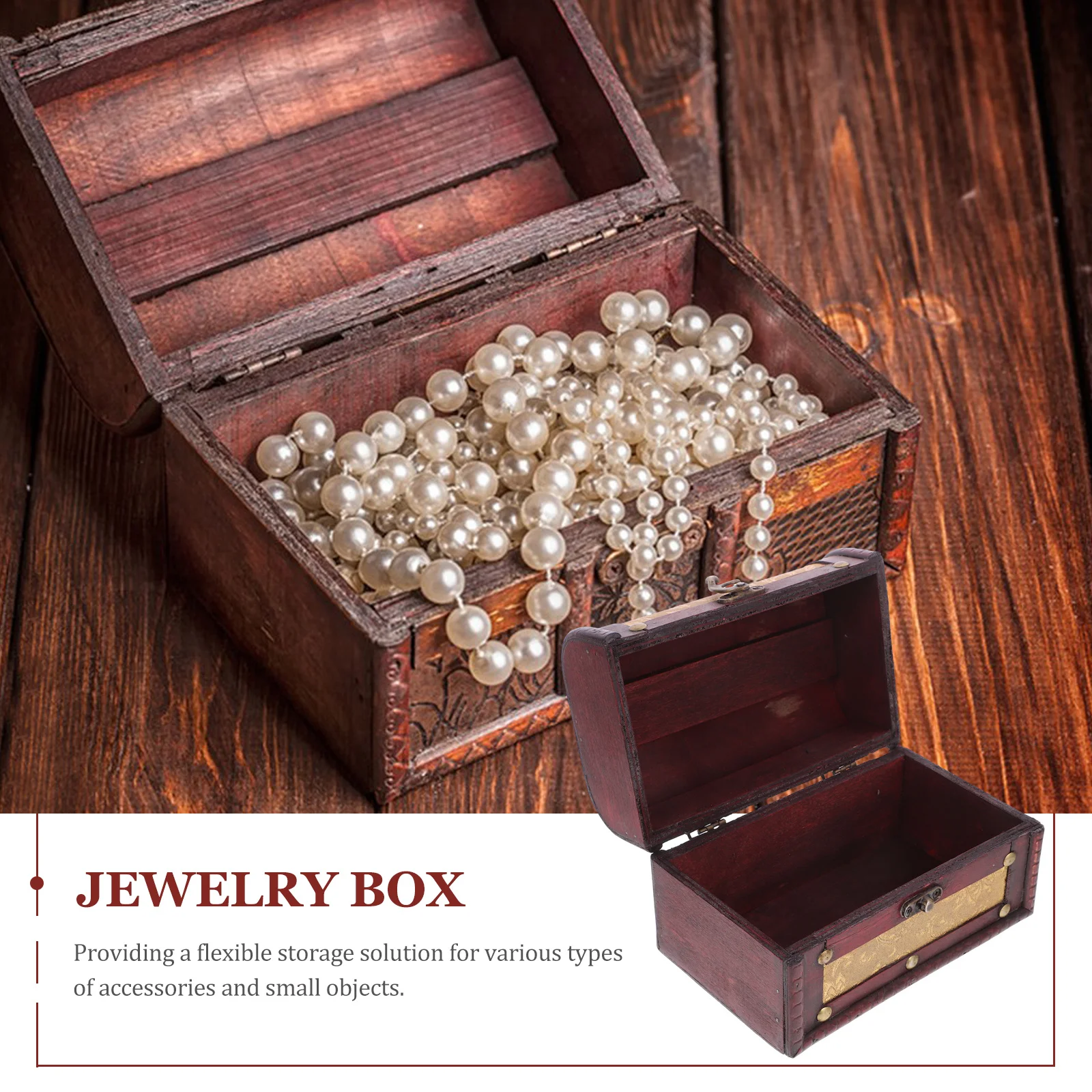 

Wooden Vintage Jewelry Case Distressed Finish Portable Storage Box Buckle Design for Jewelry Candy Passports Trinket Box