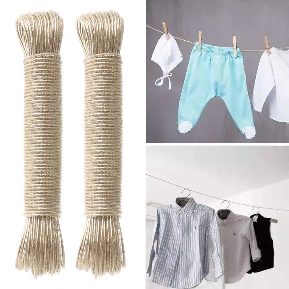 Plastic Coated Clothes Line Strong Steel Storage Strap Laundry Drying Line 20m Clothesline Rope Laundry Drying