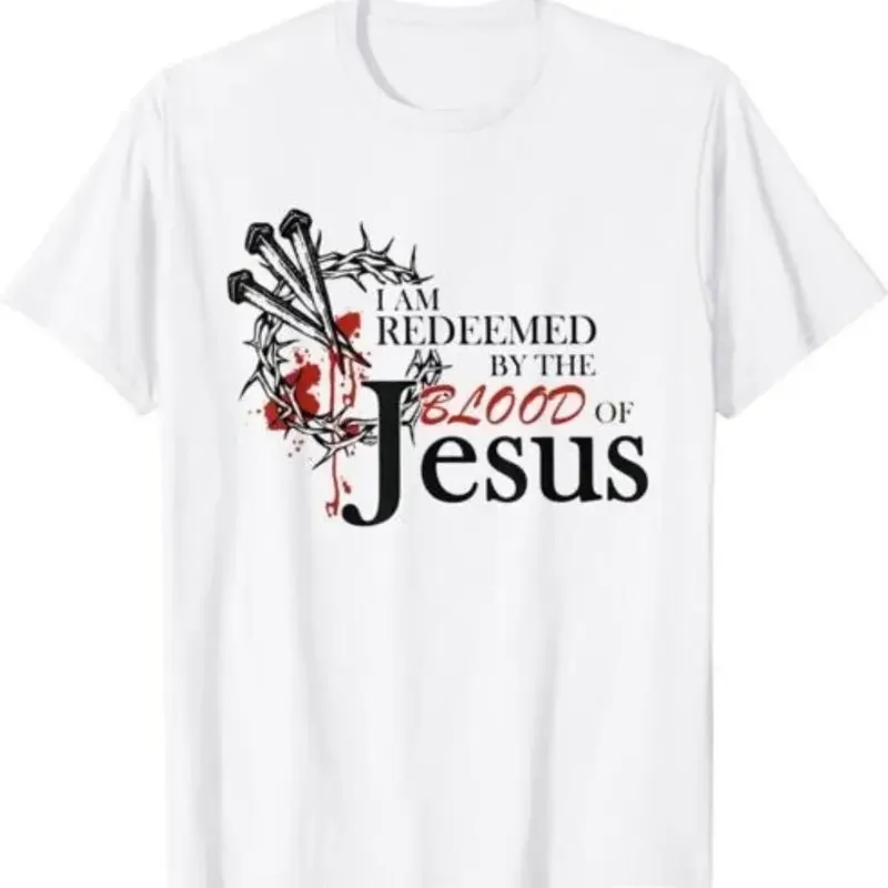 

The Blood Of Jesus Graphic Tee Christian Crown Of Thorns T-Shirt Men Trip